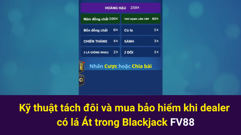 Kỹ thuật tách đôi và mua bảo hiểm khi dealer có lá Át trong Blackjack FV88 