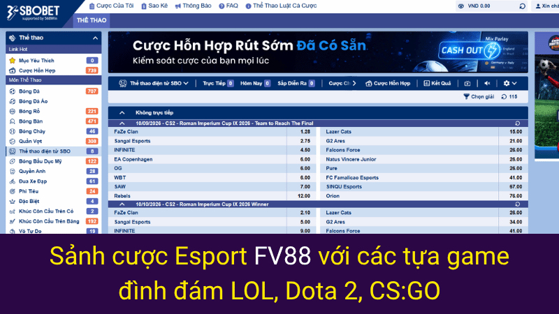 Sảnh cược Esport FV88 với các tựa game đình đám LOL, Dota 2, CS:GO