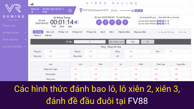 Các hình thức đánh bao lô, lô xiên 2, xiên 3, đánh đề đầu đuôi tại FV88 